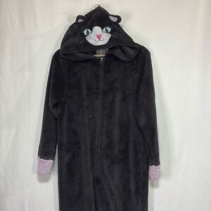 👯‍♀️ PJ couture, black cat hooded fleece one piece